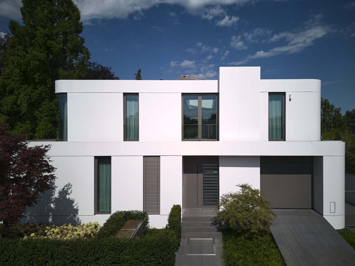Architektur- und Interieurfotografie Düsseldorf MH Project, Vorderansicht des futuristischen Hauses