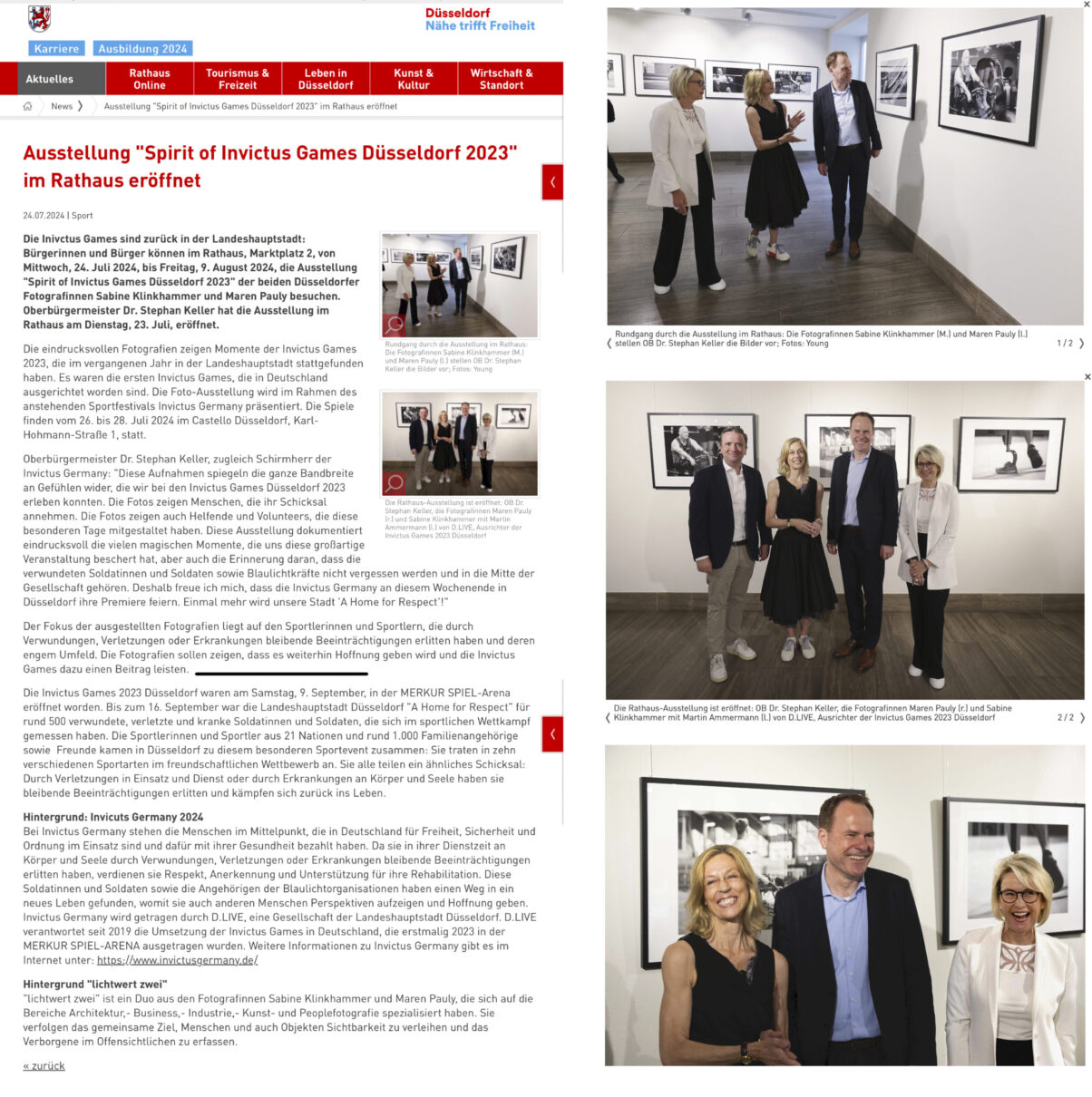 Ausstellung Spirit of Invictus Games Düsseldorf 2023 Fotos und Text zur Ausstellung auf der Webseite des Rathauses